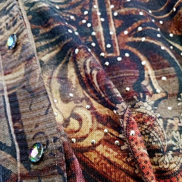 NY Collection Paisley Gold Studded Cardigan - Picture 13 of 15